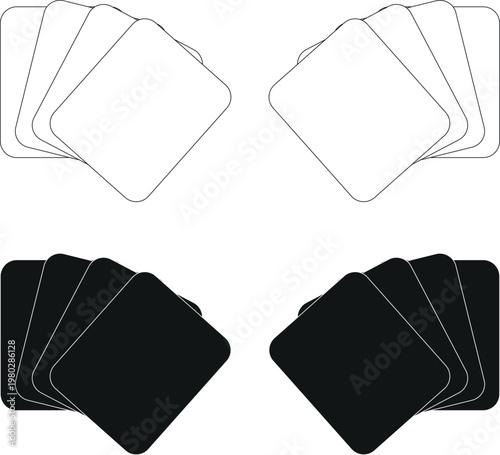 Stacks of playing cards in contrasting black and white designs