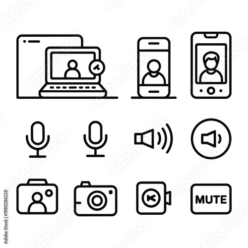 Collection of icons for video conferencing and communication tools