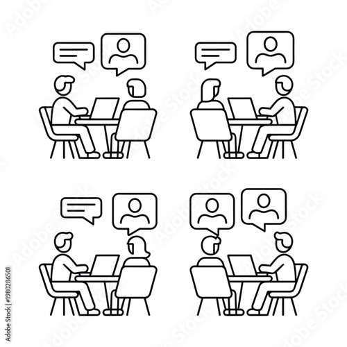 Illustrations of remote collaboration and communication methods between coworkers