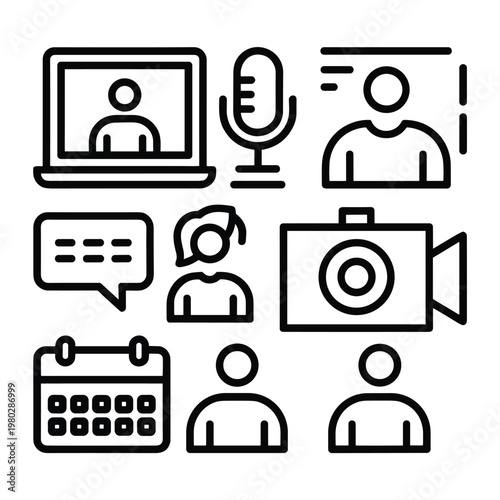 Icons representing various aspects of virtual communication and collaboration tools