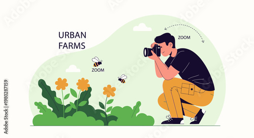 Photographer Captures Bees Buzzing Around Flowers in Urban Farm Setting