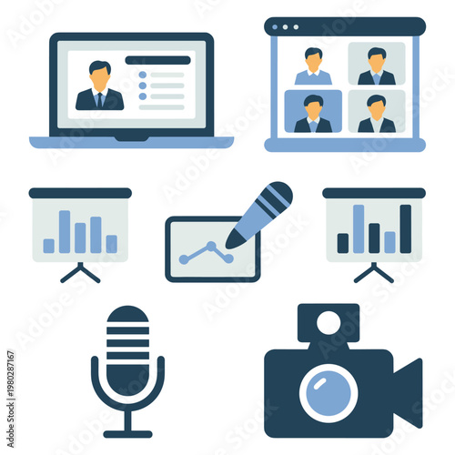 Illustrations of various digital presentation and communication tools