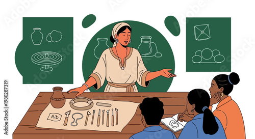 Pottery Class: Instructor Teaches Students Ceramic Art and Craft Skills