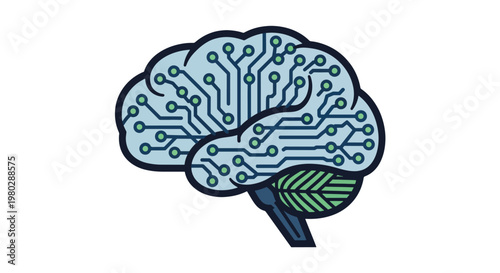 Digital Brain with Circuitry and Leaf for Artificial Intelligence and Technology Concept