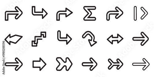 Abstract geometric arrow symbols featuring zigzag and curved paths for complex data flow and creative branding art.