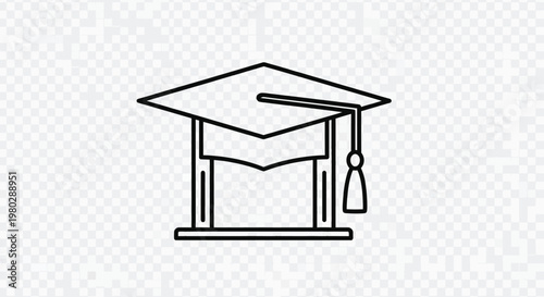 A simple black and white line drawing depicts a classic graduation cap symbolizing academic achievement