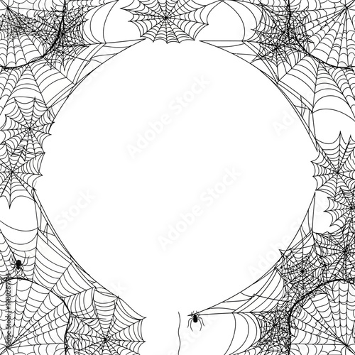 Halloween Spiderweb Frame with Spiders and Empty White Space.