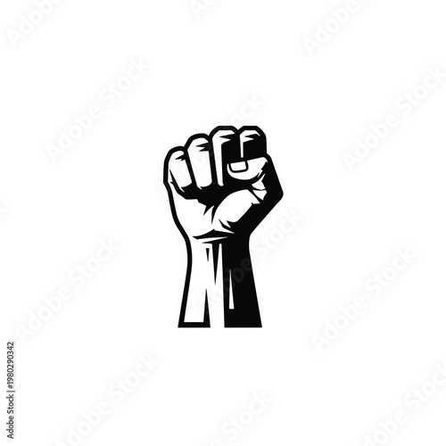 Fist raised in protest symbol with bold black outline