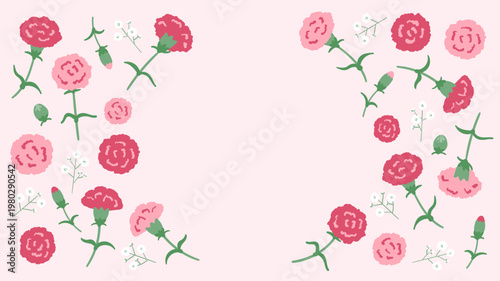 Mother’s Day pink background carnation floral frame with copy space illustration vector