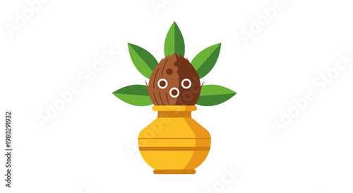 Coconut Kalash with Leaves - Auspicious Hindu Offering