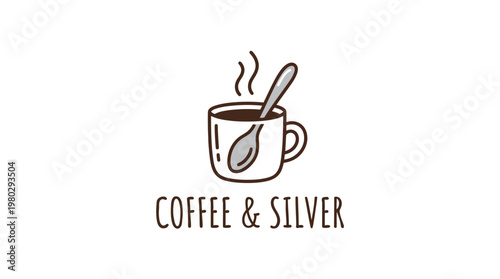 Simple Coffee Mug with Silver Spoon and Steam