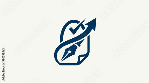 Business Logo Featuring Pen Checkmark and Growth Arrow