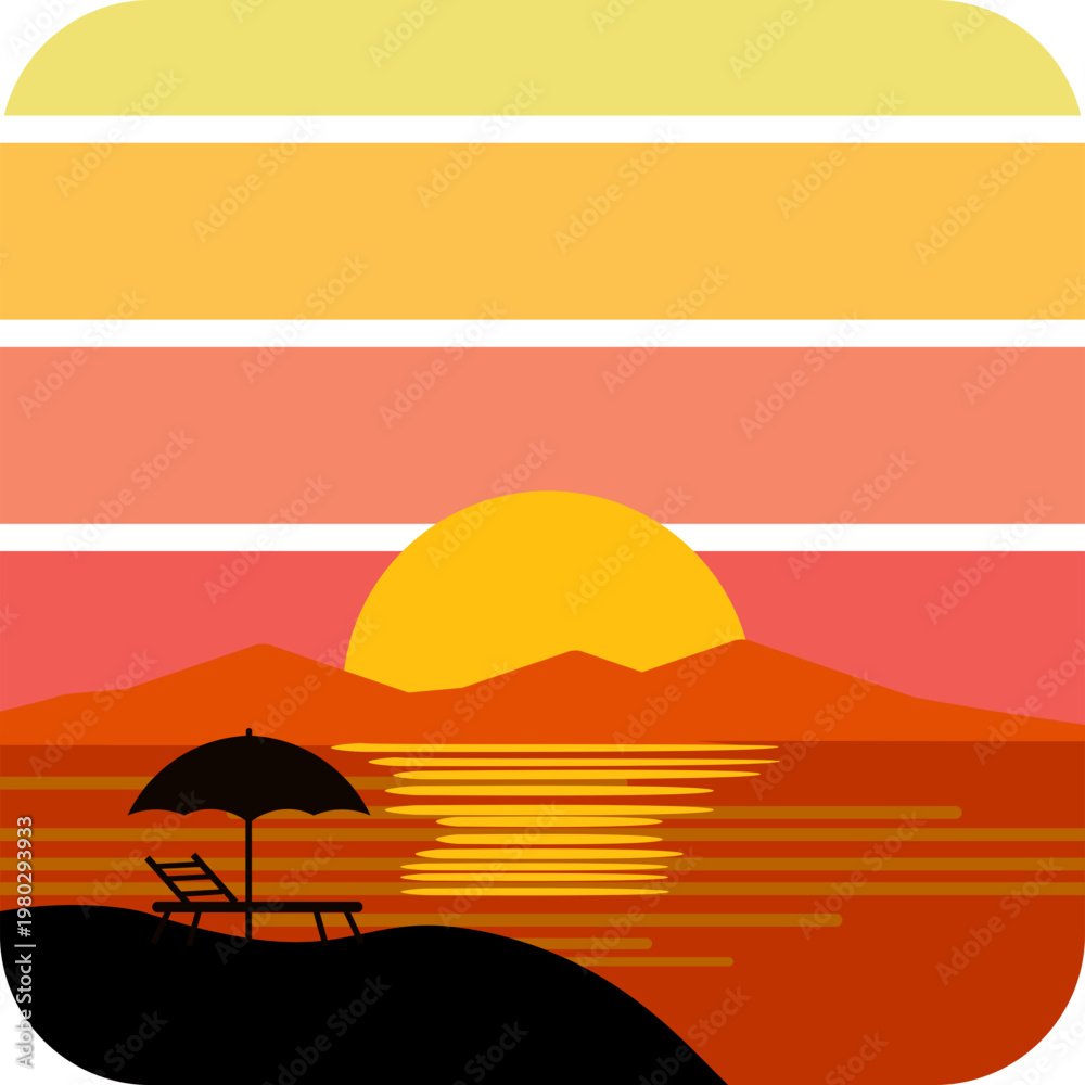 Fototapeta premium Retro Sunset Beach Illustration