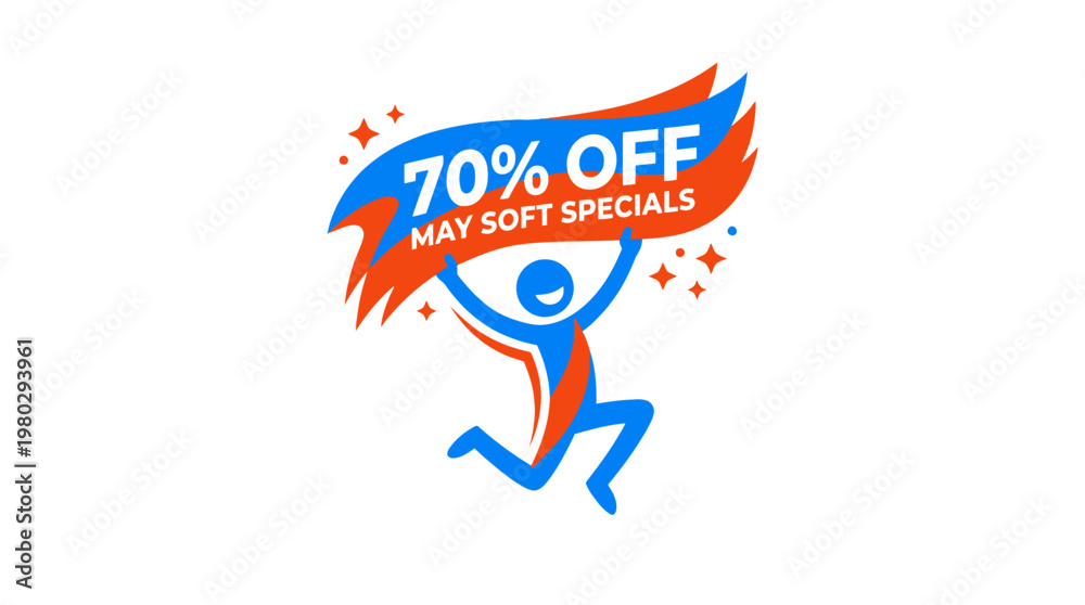 Obraz premium Joyful Person Announces 70% Off May Soft Specials