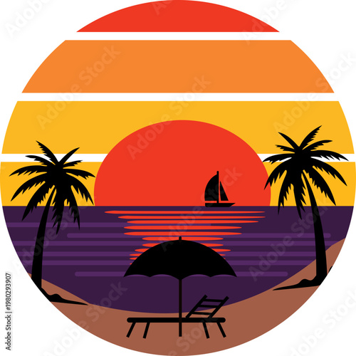 Retro Sunset Beach Illustration