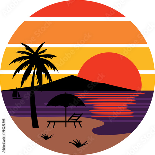 Retro Sunset Beach Illustration