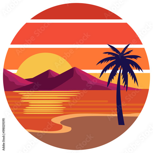 Retro Sunset Beach Illustration