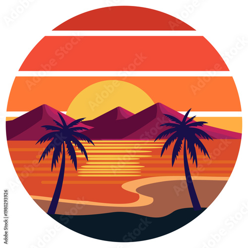 Retro Sunset Beach Illustration