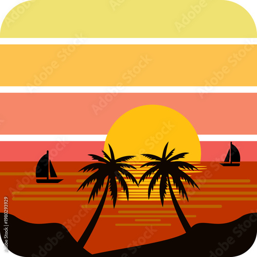 Retro Sunset Beach Illustration