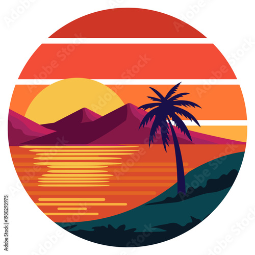 Retro Sunset Beach Illustration