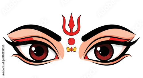Fierce Female Eyes with Third Eye and Trident Symbol