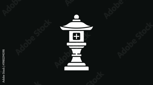 Minimalist White Japanese Stone Lantern Against Black Background