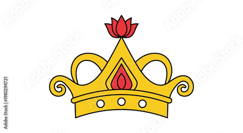 Golden Crown with Red Lotus Flower Symbol, Royalty and Power Icon