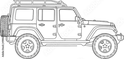 Off-road 4x4 SUV car vector line art illustration