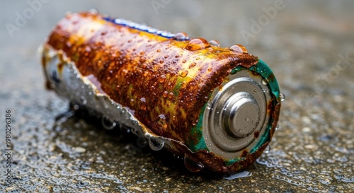Corroded Battery - A Detailed Close-Up of Damaged Power Source.