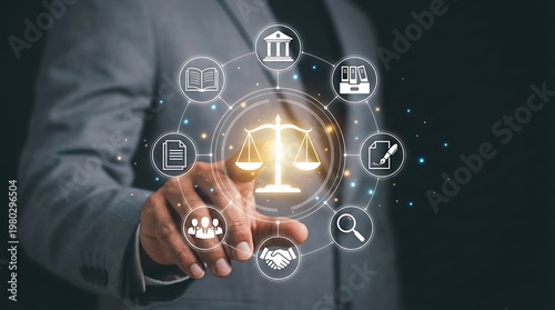 Legal and justice services concept with digital law icons