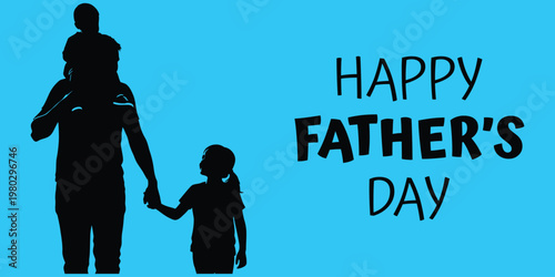 Happy father's day silhouette a father with children celebrating