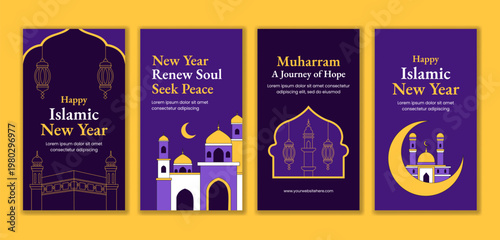 Islamic New Year Social Media Story Flat Cartoon Hand Drawn Background Template