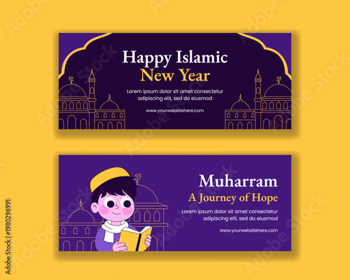 Social Media Banner Flat Cartoon Hand Drawn Illustration Islamic New Year