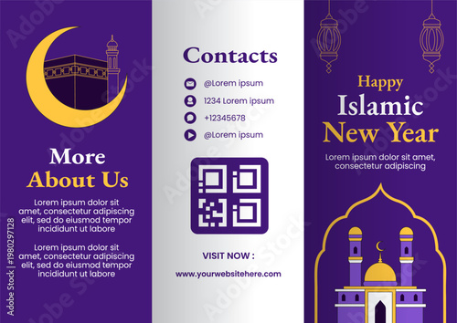 Islamic New Year Social Media Brochure Flat Cartoon Hand Drawn Illustration