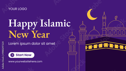 Flat Cartoon Hand Drawn Social Media Thumbnail Background Islamic New Year