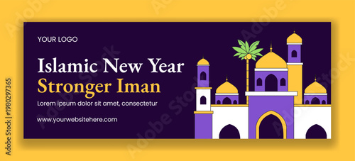 Islamic New Year Social Media Cover Flat Cartoon Hand Drawn Background