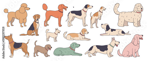 Diverse Collection of Cartoon Dogs in Various Poses