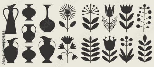 Mid- Century Modern Vases and Floral Silhouettes mid-century modern
