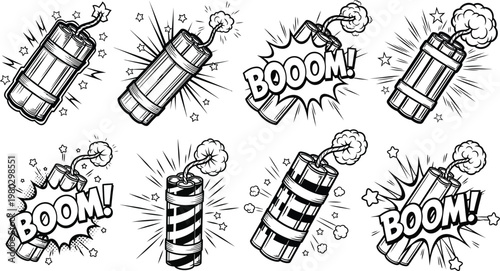 Dynamite Sticks and Explosion Comic Set