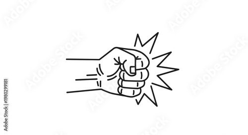 Fist bump with impact lines for conflict resolution or strength