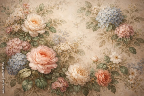 Hand painted floral artwork with nostalgic plants perfect for wallpaper decor