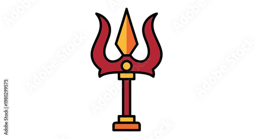 Trishul Weapon Icon, Lord Shiva's Trident Symbol, Hinduism Weapon Vector Illustration