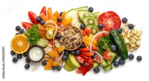 Variety of fruits in Indonesian Rujak salad displayed on white background