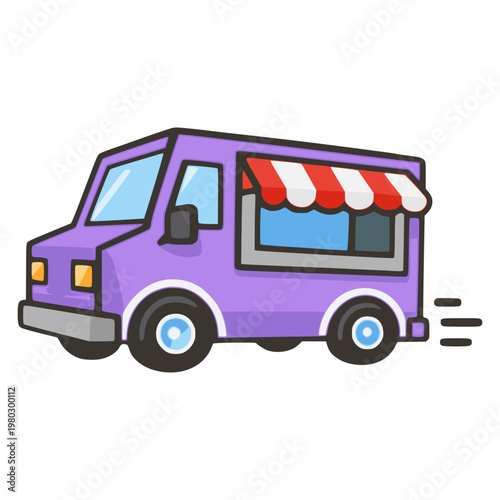 food truck culinary transportation business vehicle flat color vector illustration template design