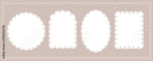 Seamless Lace Frame Set with Circle Oval Rectangle and Scalloped Doily Shapes