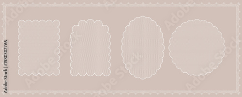 Vintage Lace Frame Card Layout Set with Oval Circle Rectangle and Scalloped Shapes