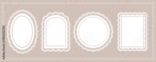 Crochet Lace Frame Set with Doily Pattern in Oval Circle Rectangle and Scalloped Shapes