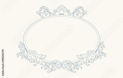 Rococo Oval Cartouche Frame with Engraving Scroll Border