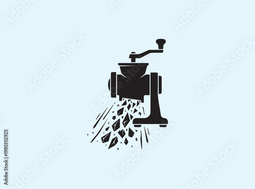 Downward crushing force silhouette of an ice shaver on white background