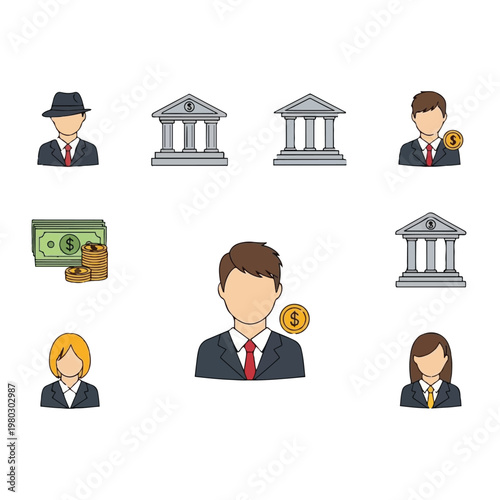 Businessman with money and bank.